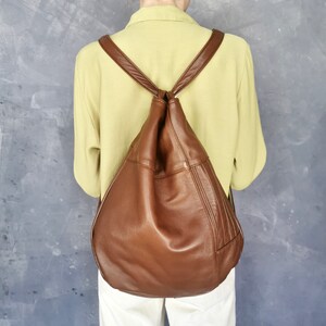 Multifunctional backpack bag, brown shoulder bag, sustainable bag made of recycled leather, unique image 2