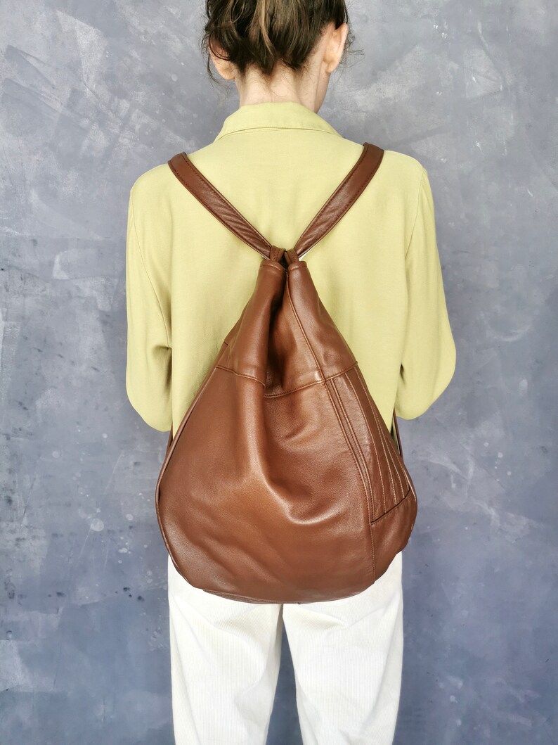 Multifunctional backpack bag, brown shoulder bag, sustainable bag made of recycled leather, unique image 2