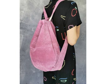 Multifunctional backpack bag, pink shoulder bag, sustainable bag made of recycled leather, unique
