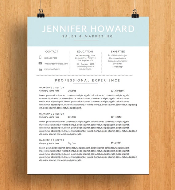 Modern Resume Template CV Template Cover Letter Etsy Ireland
