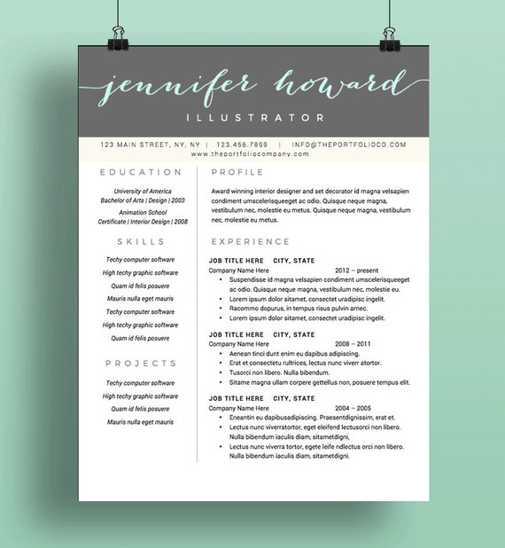 Creative Resume Template Cv Cover Letter Modern Resumes Mac Or Pc Instant Download Topanga