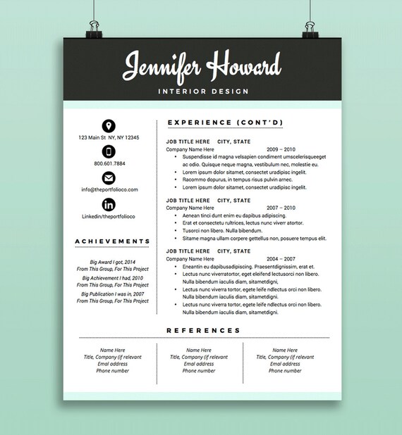 Creative Resume Template Cv Cover Letter Modern Resume Designs Mac Or Pc Fully Customizable Broadway