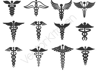 Caduceus 16 Style Designs Cutting Template SVG EPS Silhouette DIY Commercial Vector Instant Download, Medical, Doctor, Nurse, Healing