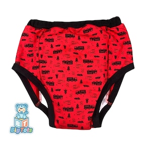 Adult Baby Unisex sizing Vehicles on red training pants incontinence ABDL