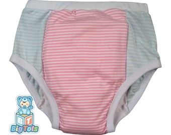 Adult Baby Unisex sizing Pink-Blue-White stripe training pants incontinence ABDL