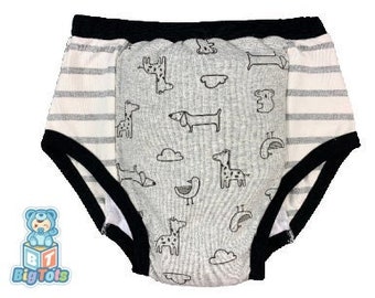 Adult Baby Unisex sizing Grey animals & stripes training pants incontinence ABDL