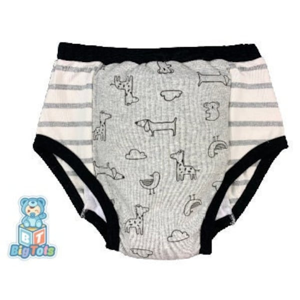 Adult Baby Unisex sizing Grey animals & stripes training pants incontinence ABDL