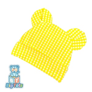 BIG TOTS ABDL Big Bear Ears Yellow Check Gingham cap adult baby