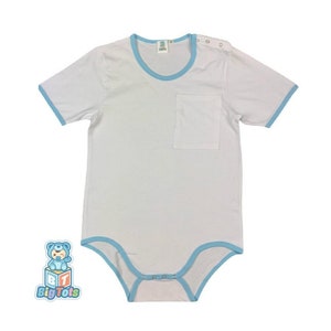 Adult Baby P0CKET White w/blue snap crotch Bodysuit abdl