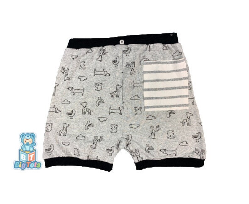 Snap Shorts Large Only P0CKET Grey Animals & Stripes adult baby abdl 