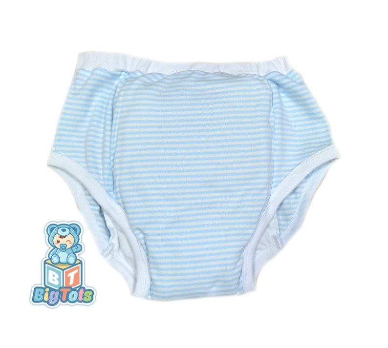 Adult Baby Blue & White Stripe training pants incontinence ABDL 