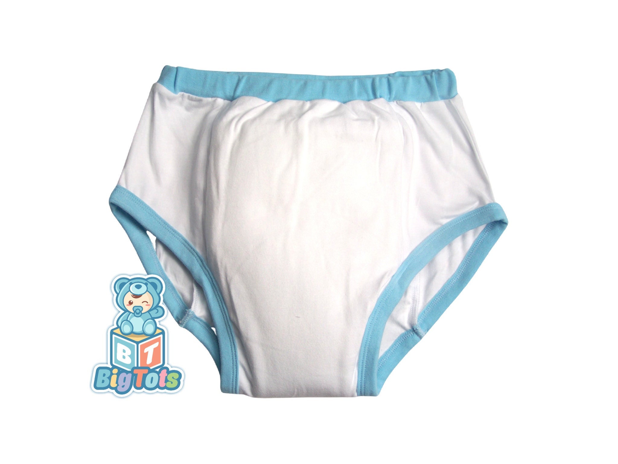 ABDL Small, XL,2X Only Unisex sizing White w/ baby blue training pants incontinence adult baby