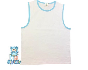 ABDL *Más larga* Camiseta blanca con tirantes azul bebé para adulto y bebé