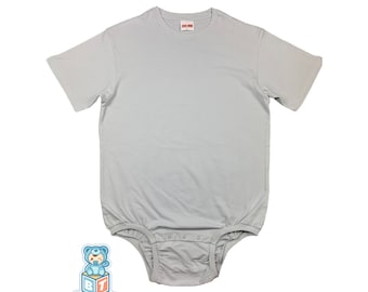 Adult baby light GREY  WEAR2WORK bodysuit incontinence abdl