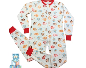 ABDL White,Monkeys zippered Sleeper adult baby