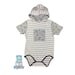Adult Baby Hoodie Ears Grey Animals & Stripes Bodysuit ABDL
