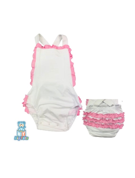 ABDL White Baby Pink Sunsuit Romper Adult Baby