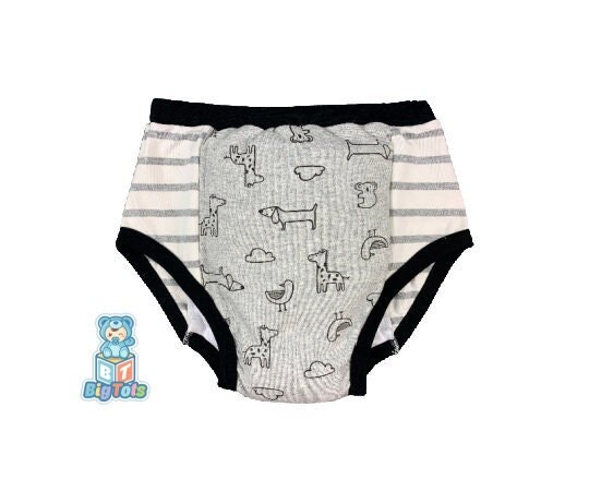Adult Baby Unisex sizing Grey animals & stripes training pants incontinence ABDL
