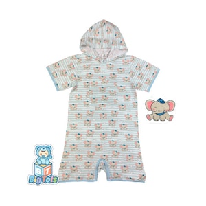 ABDL Hoodie Boy Elephants  snap crotch  romper adult baby ddlg big tots