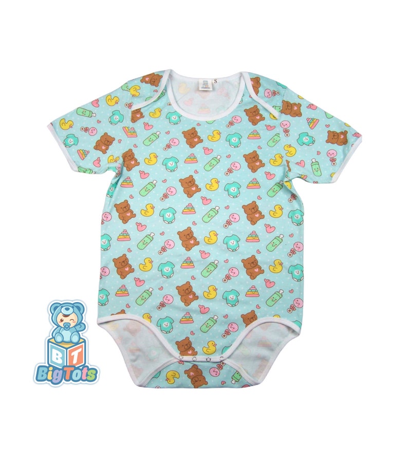 Adult Baby  baby Things print  snap crotch Bodysuit ABDL 