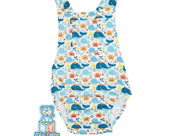 BIG TOTS ABDL Baby Whales Print sunsuit romper adult size