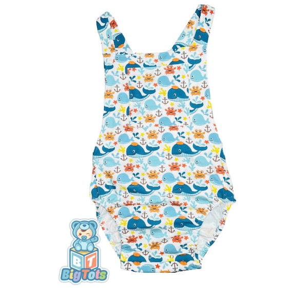 BIG TOTS ABDL Baby Whales Print sunsuit romper volwassen maat