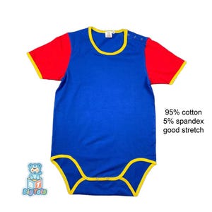 Adult Baby Blue red, yellow snap crotch Bodysuit abdl
