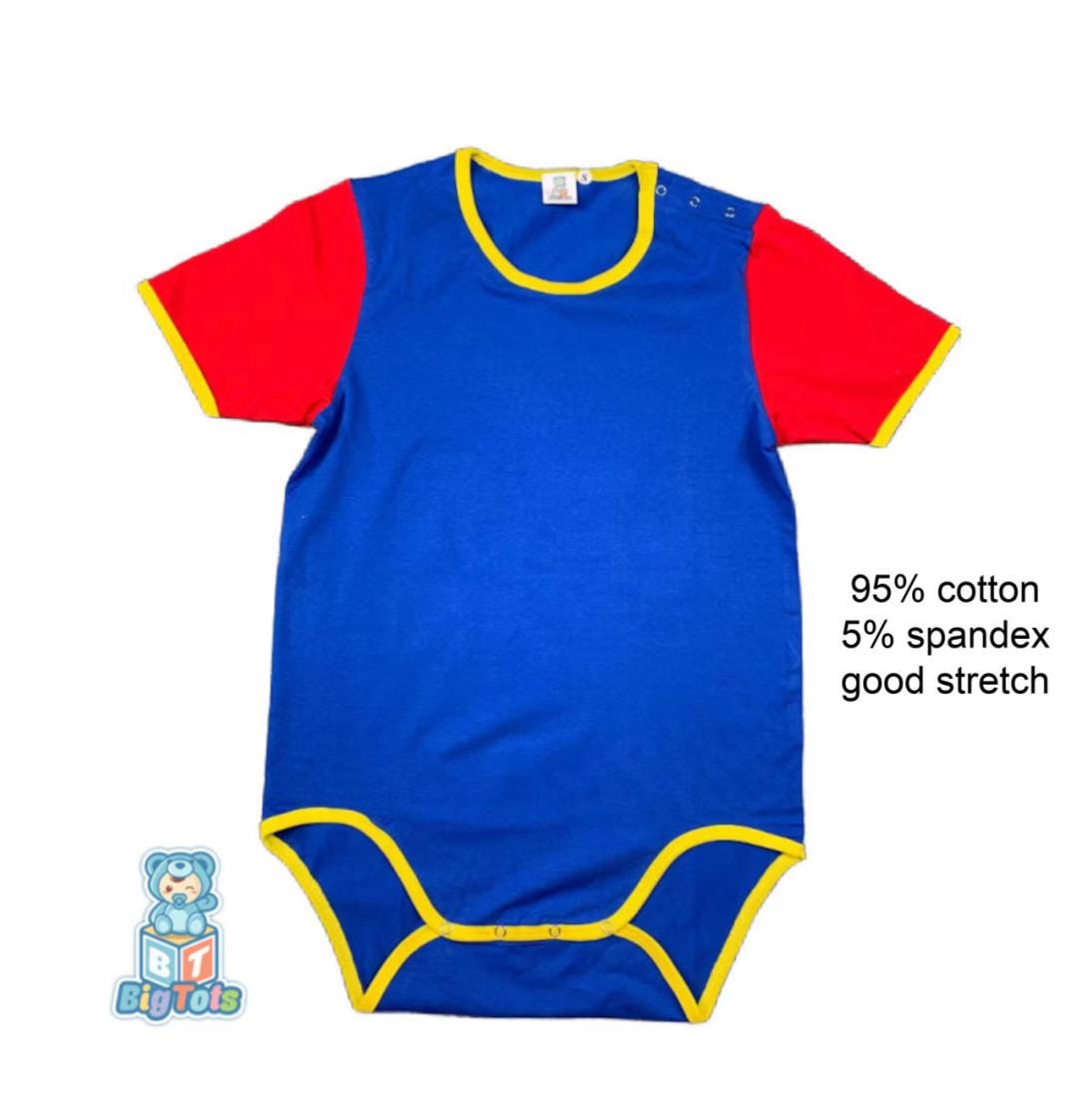 Adult Baby Blue red, yellow snap crotch Bodysuit abdl