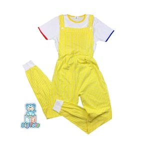 ABDL Yellow and White Check Gingham Overalls Adult Baby