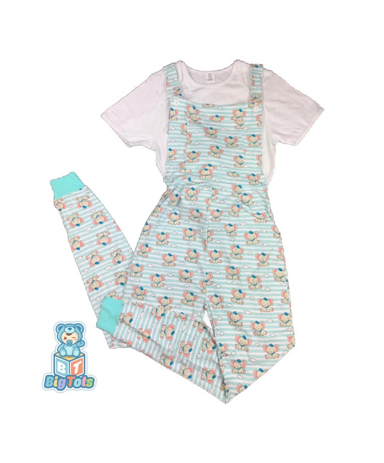 ABDL Boy Elephants  Overalls Adult Baby