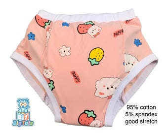 Braguitas de entrenamiento ABDL para incontinencia, osos de peluche blancos y fresas, para adultos y bebés