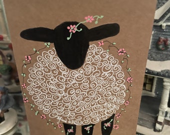 Spring Sheep, set of hand drawn sheep, original design sheep, little works of art, Easter greeting cards, blank inside, envelopes included.