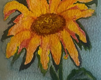 Abstract sunflower, an original watercolor painting.