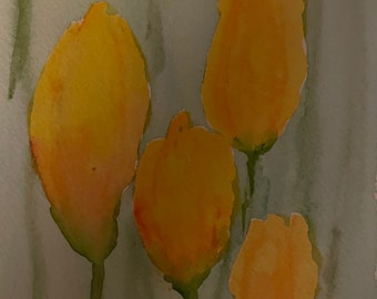 Tulips, watercolor original 8 x 10 matted, Flower painting. Mother's Day gift