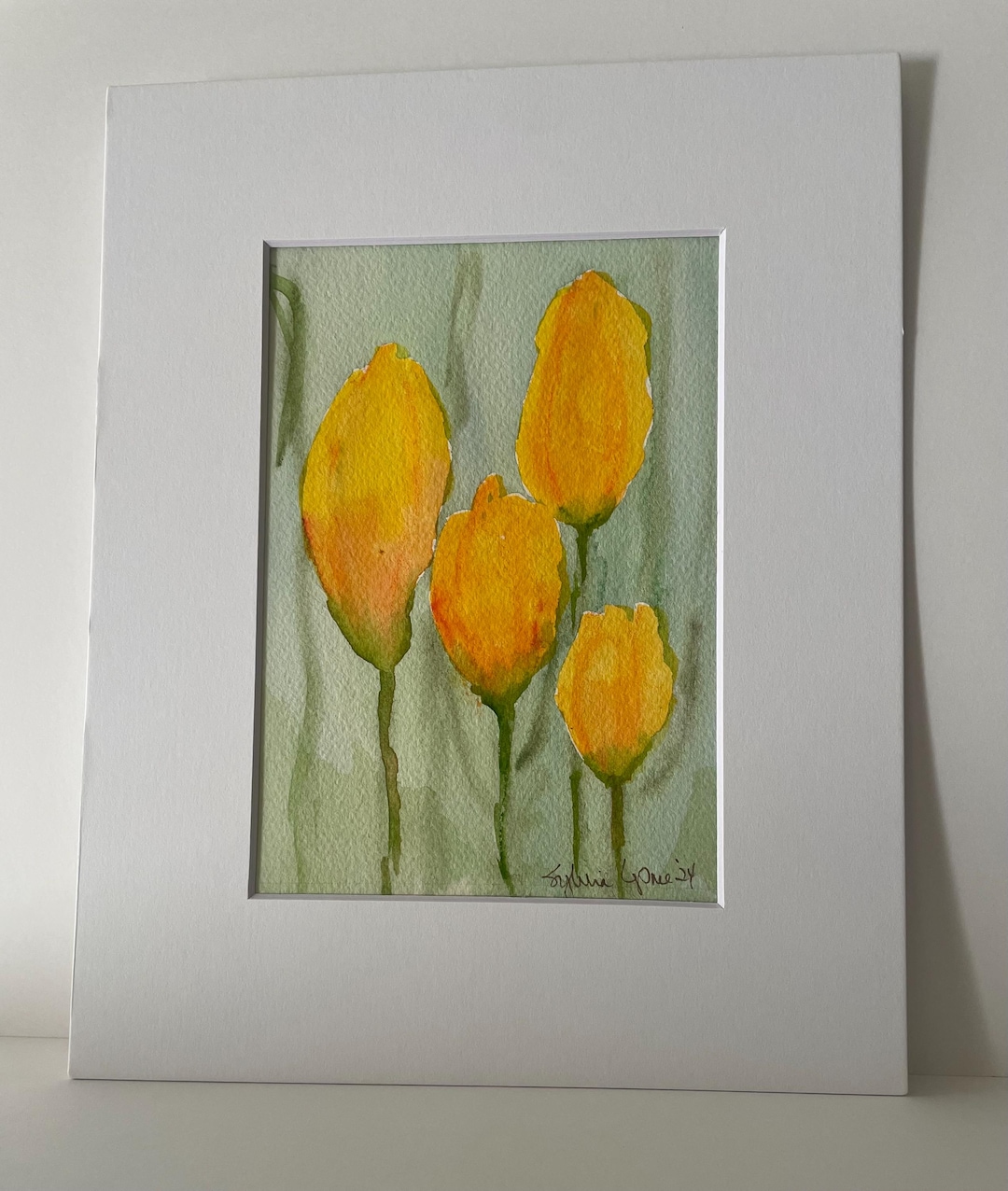 Original Yellow Tulips Watercolor Painting, Matted 8x10 - Etsy