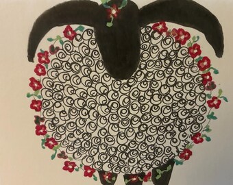 Floral Sheep Holiday Card Set: Animal Greeting Cards