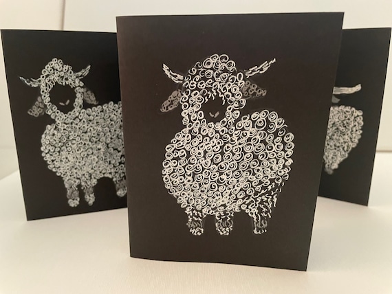 Valais Blacknose Sheep Greeting Cards: Hand-Drawn India Ink Design