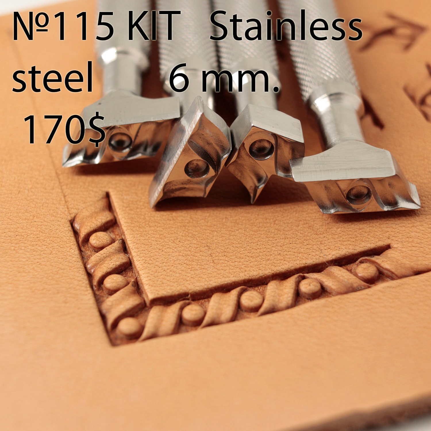 Tools for leather craft. Kit 115 - 4 frame stamps. Size: 5 mm width