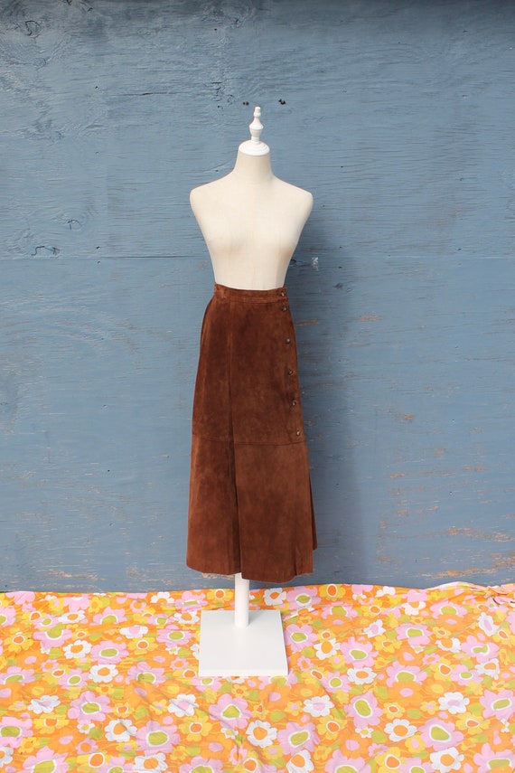Brown Suede Button Front Maxi Skirt