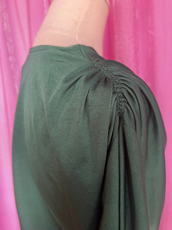 Vintage 1970s 1980s Dark Green Draped Top Long Sl… - image 9