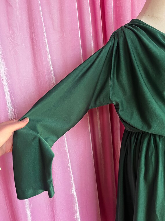 Vintage 1970s 1980s Dark Green Draped Top Long Sl… - image 6