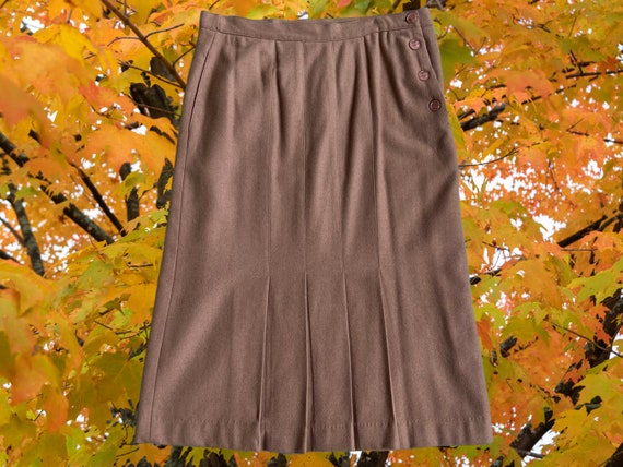 Tan Wool Blend Skirt with Pleated Front - image 1