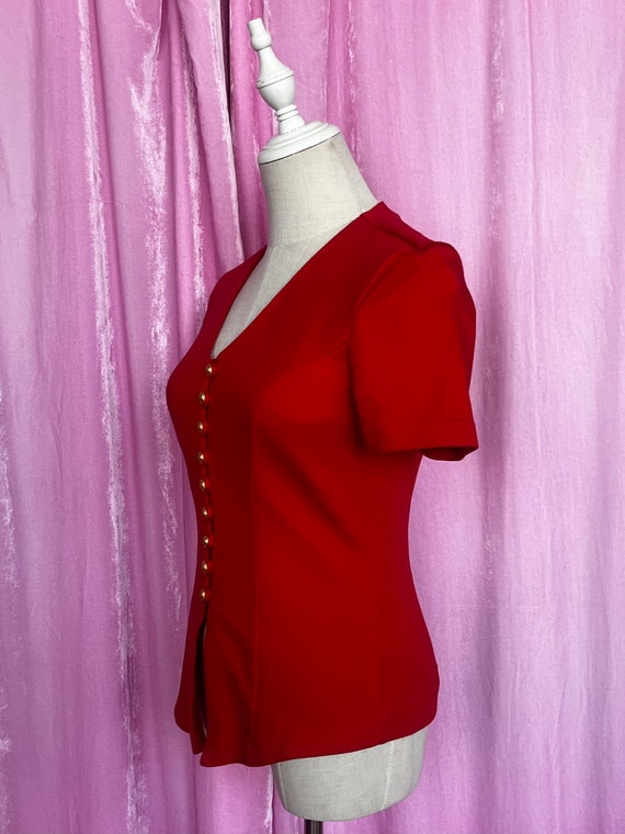 Vintage 80s Red Form-Fitting Short Sleeve Top wit… - image 2