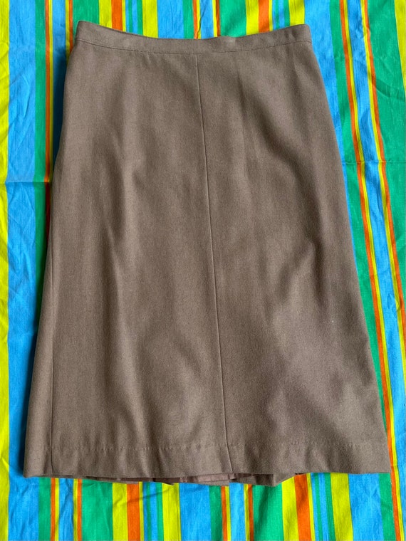 Tan Wool Blend Skirt with Pleated Front - image 3