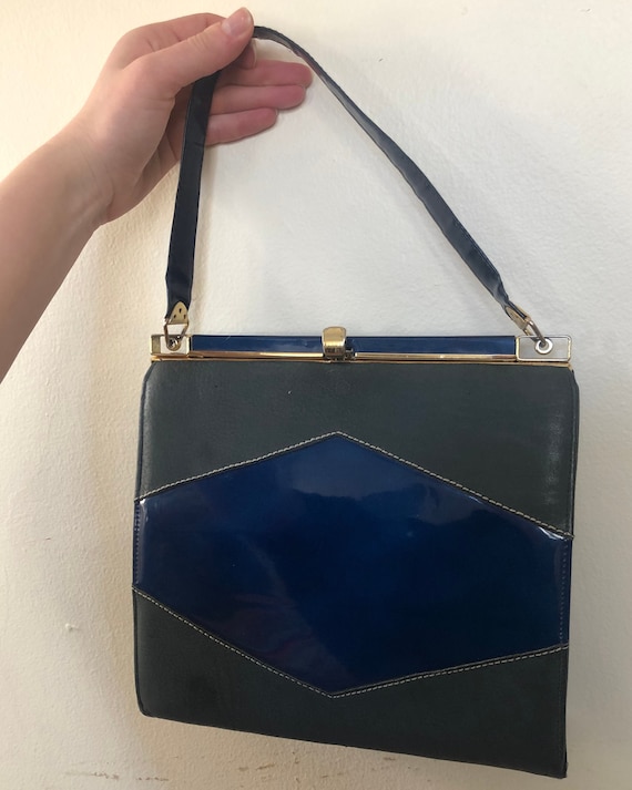Blue Black and Gold Boxy Vintage Handbag