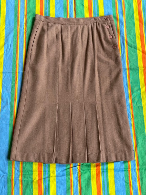 Tan Wool Blend Skirt with Pleated Front - image 2