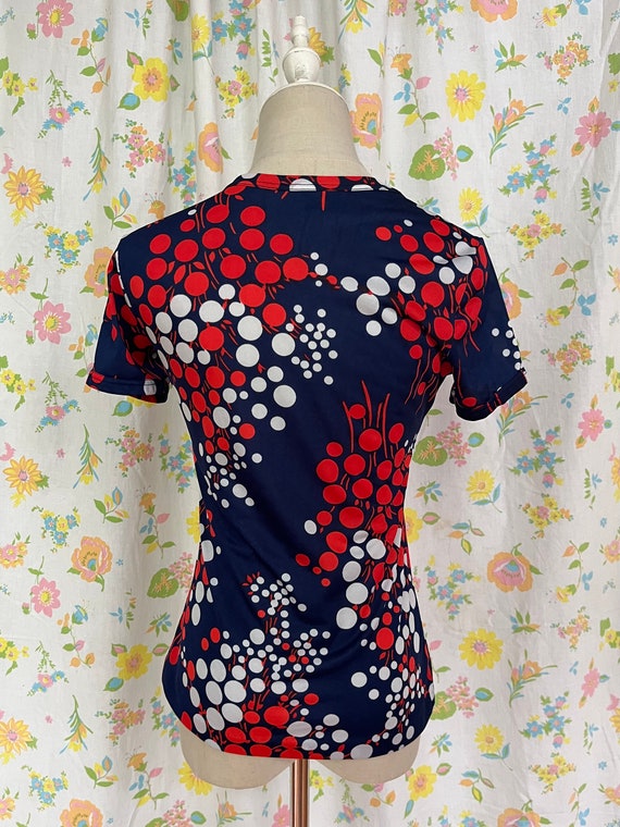 Vintage 1970s Red White and Blue Dot Floral Print… - image 4