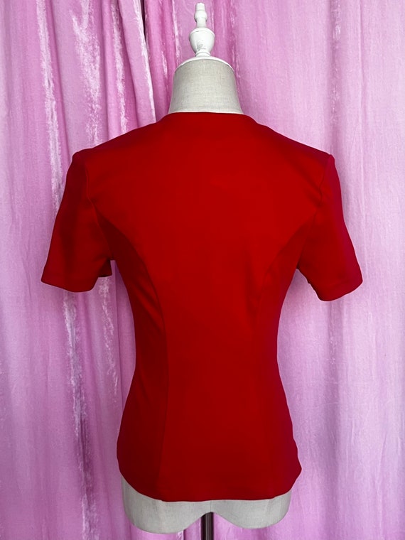 Vintage 80s Red Form-Fitting Short Sleeve Top wit… - image 4