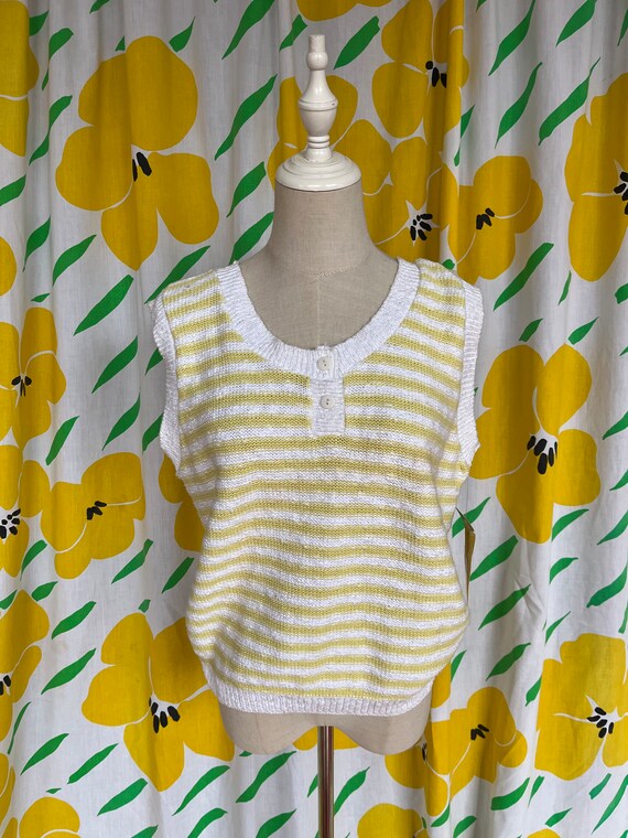 Vintage 1980s Pastel Yellow and White Stripe Cott… - image 2