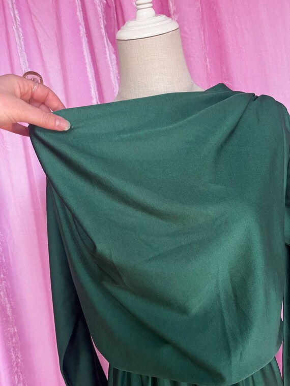 Vintage 1970s 1980s Dark Green Draped Top Long Sl… - image 8